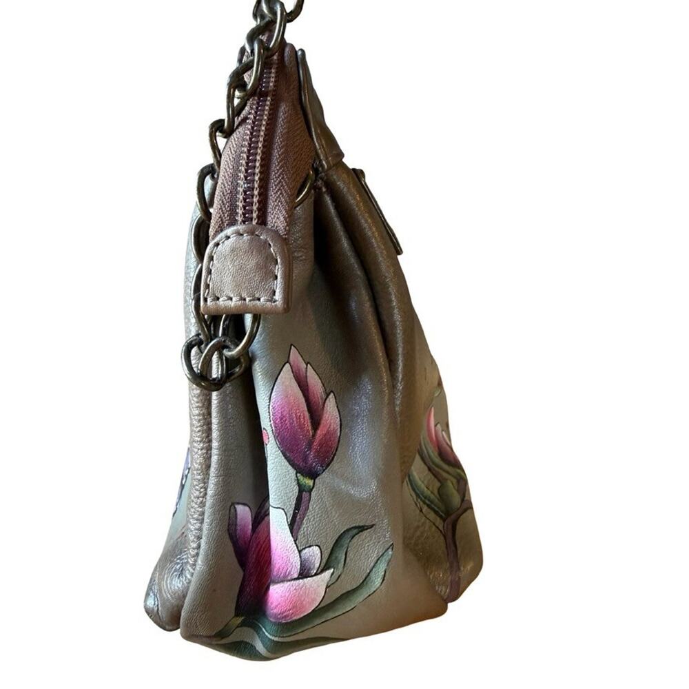 Anuschka Floral Leather Painted Crossbody Purse Handbag Shoulder Bag 8x7x3 - Picture 10 of 13